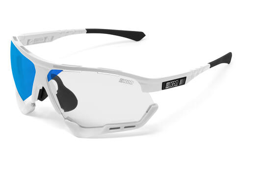 Scicon - Fietsbril - Aerocomfort XL - Wit Gloss - Fotochrome Lens Blauw Spiegel 